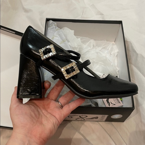 •CAPE ROBBIN• “Selina” Double Strap Mary Jane Heels - Black // NIB - Picture 9 of 16